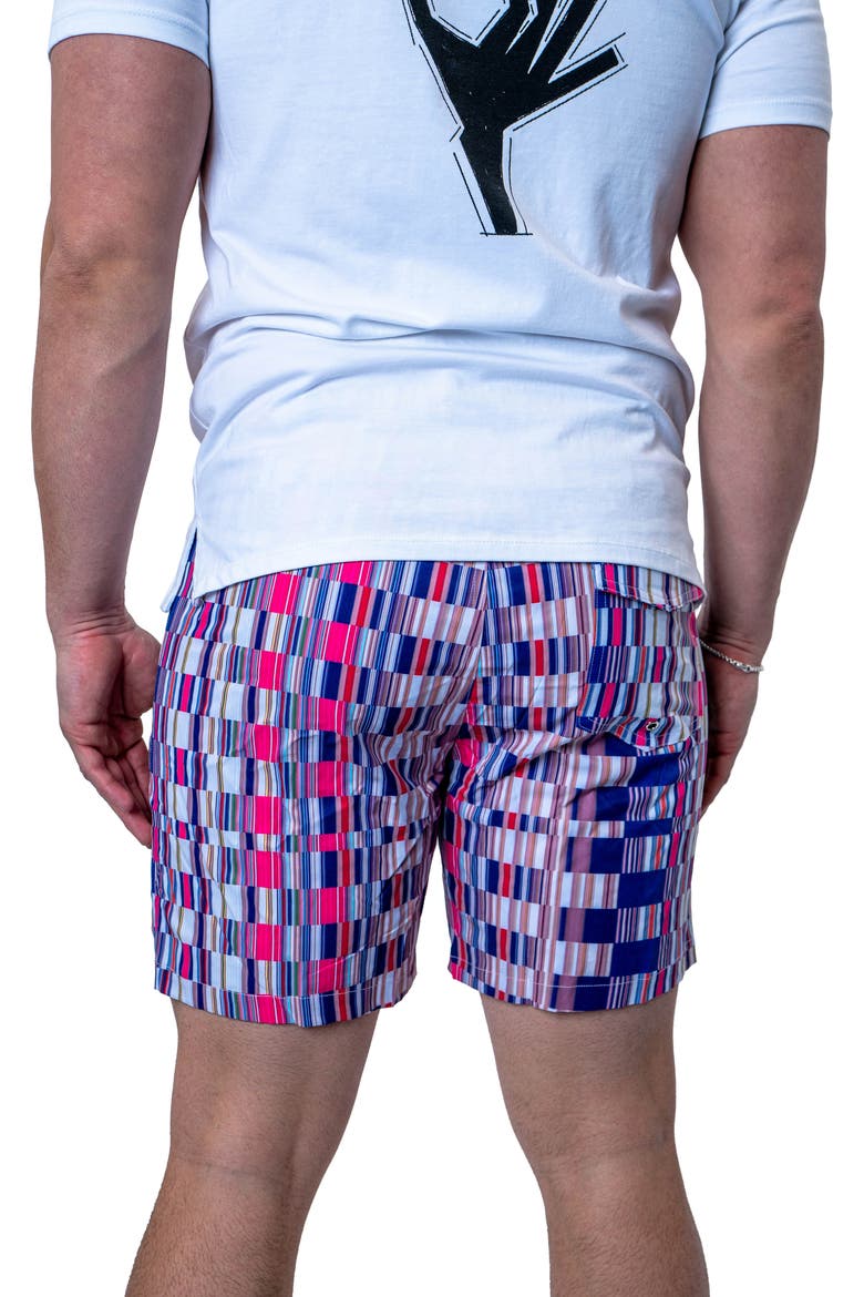 Swim Lion Bars Multi Swim Trunks, Alternate, color, PURPLE MULTI