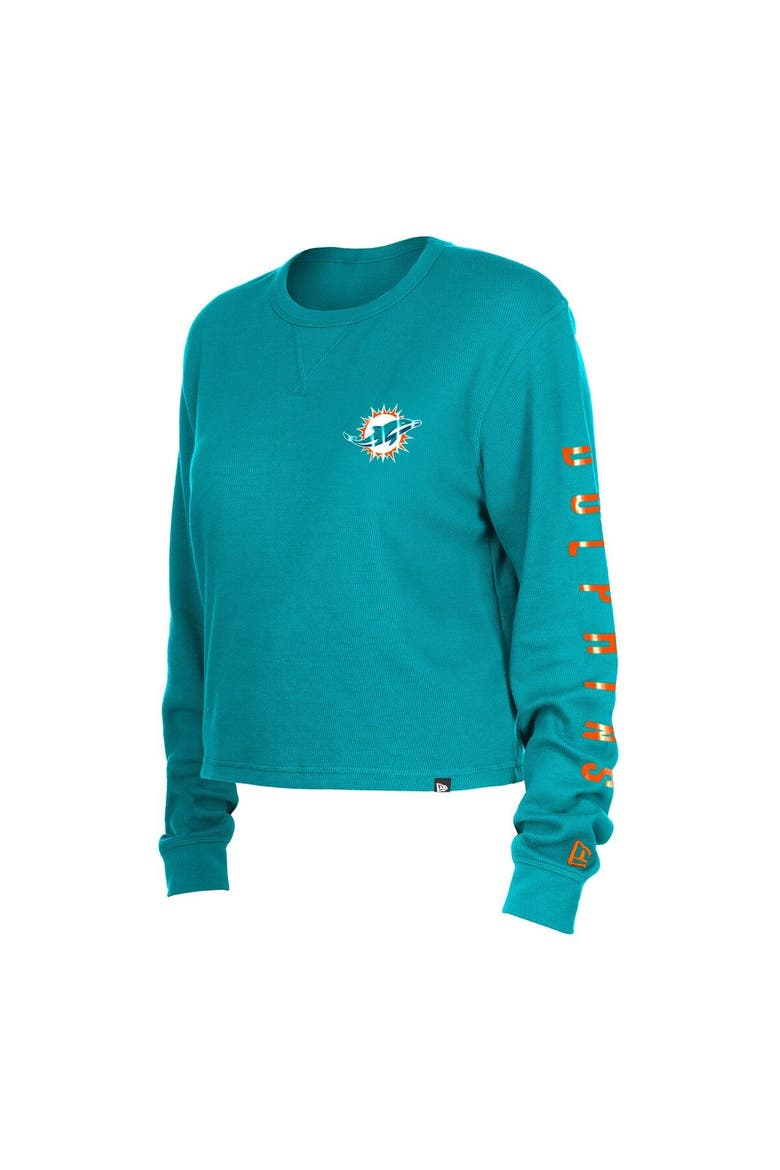 Women's New Era  Aqua Miami Dolphins Thermal Crop Long Sleeve T-Shirt, Alternate, color, Aqua