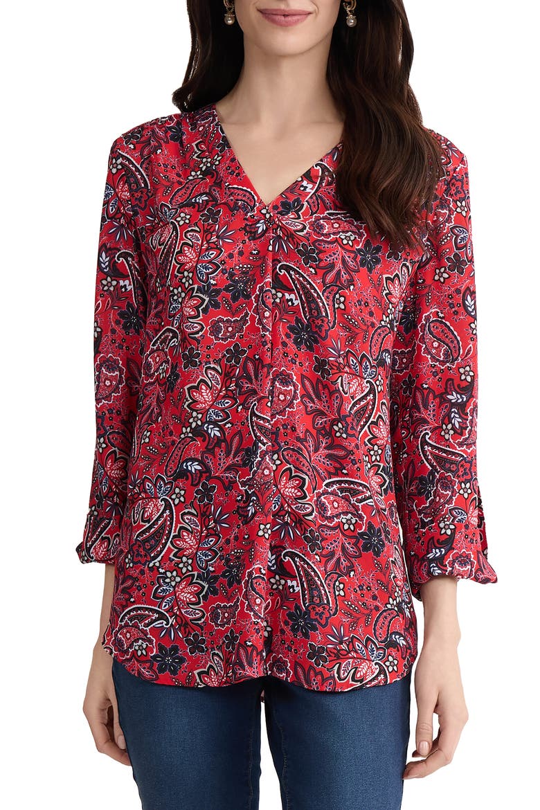 Paisley Print Tunic, Main, color, ROUGE MULTI