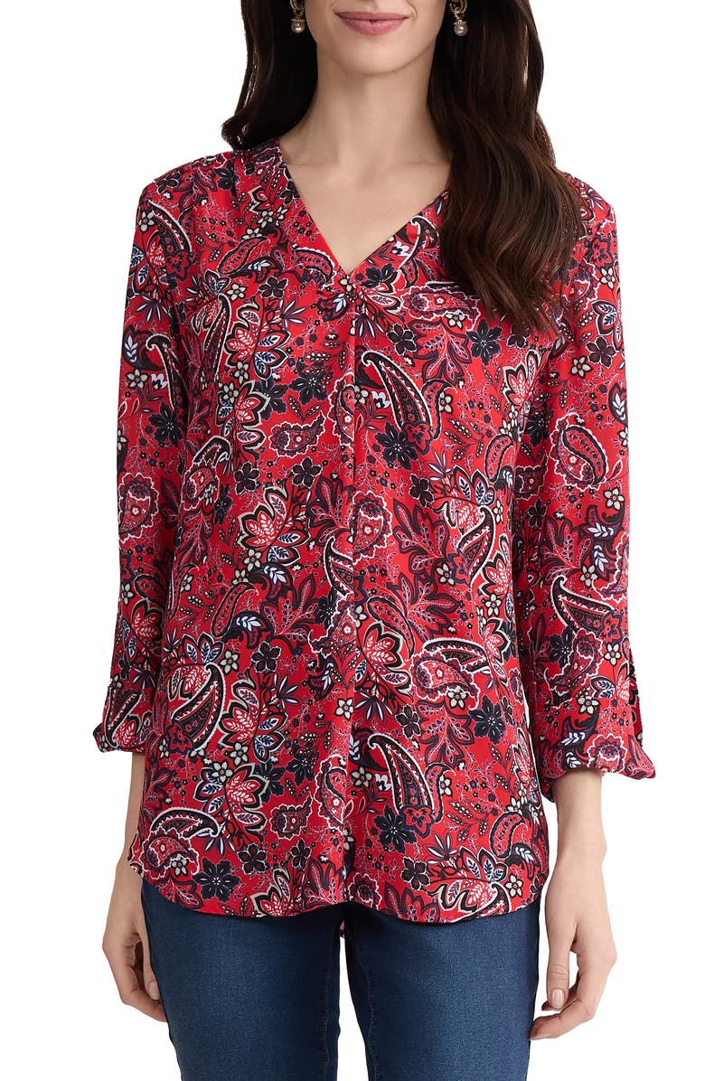 Jones New York Paisley Print Tunic, Main, color, Rouge Multi