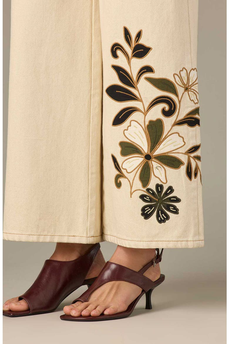 27/24 Flower Appliqué High Waist Wide Leg Jeans, Alternate, color, HEATHERED BIRCH/ CARAMEL
