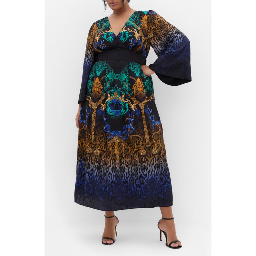City Chic Ayanna Long Sleeve Maxi Dress In Multi