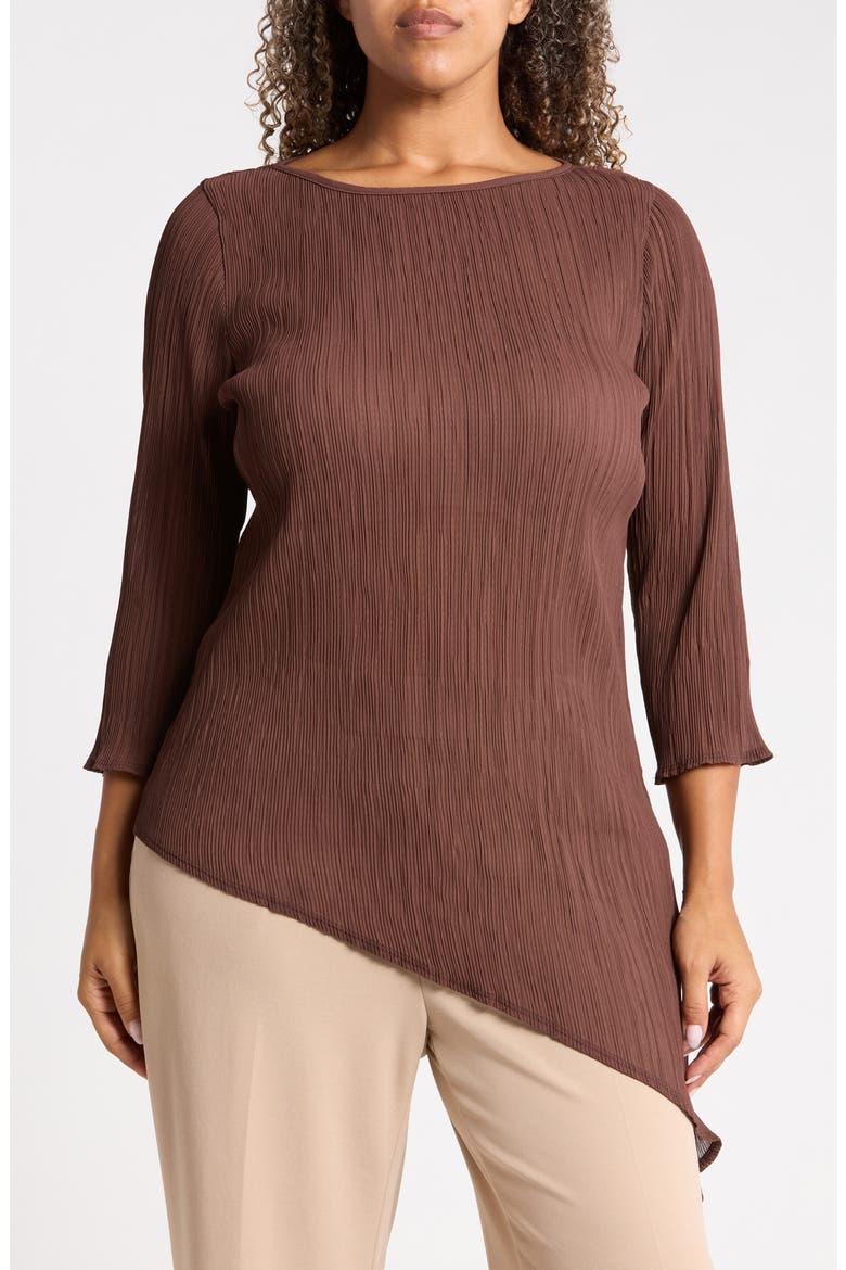 Semi Sheer Asymmetrical Hem Top, Main, color, BROWN