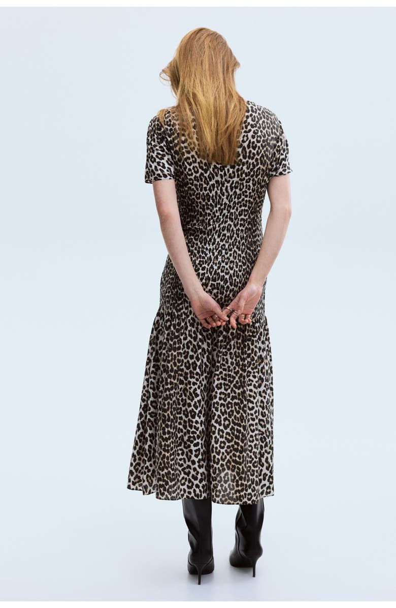 H&M Smocked-detail Dress, Alternate, color, Light Beige/Leopard Print