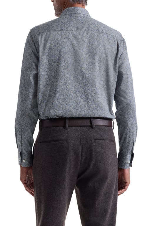Bugatchi Julian Shaped Fit Paisley Stretch Cotton Button-up Shirt In Gray