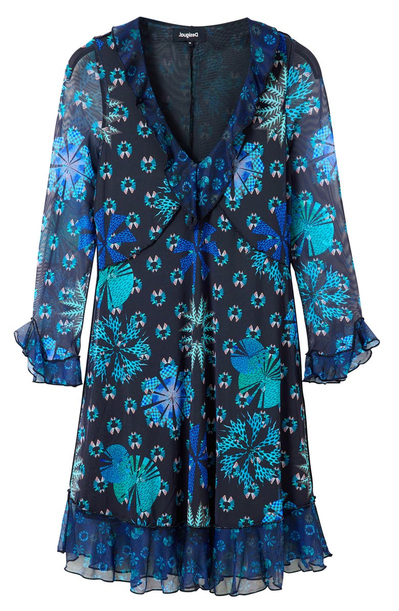 Desigual Print Ruffle Mesh Minidress, Alternate, color, 