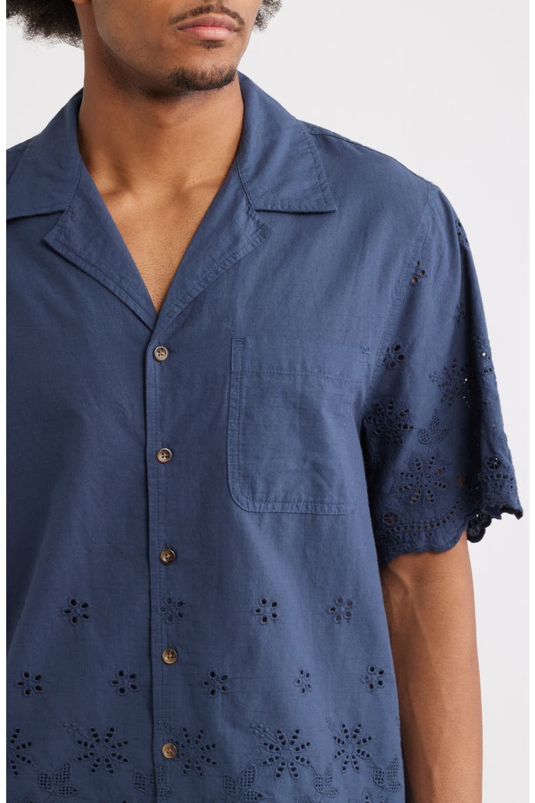 Banks Eyelet Embroidery Camp Shirt, Alternate, color, NAVY