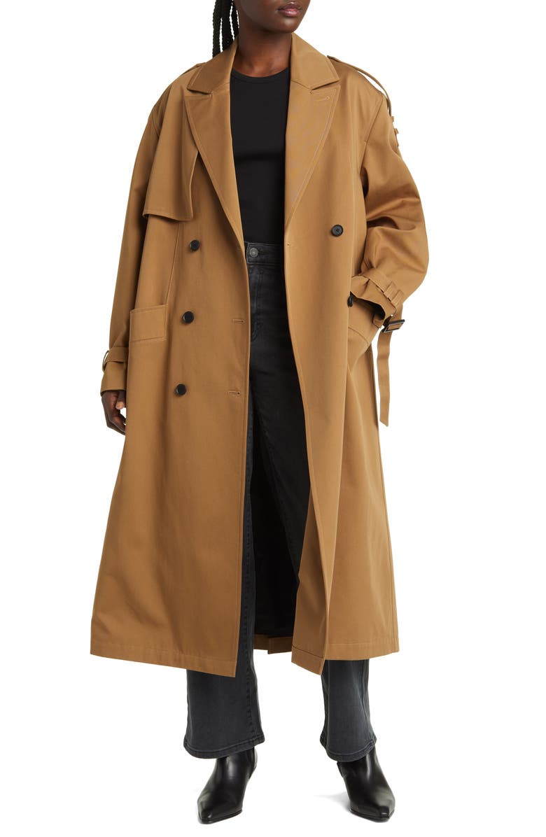 AllSaints Wyatt Cotton Trench Coat, Alternate, color, Brown