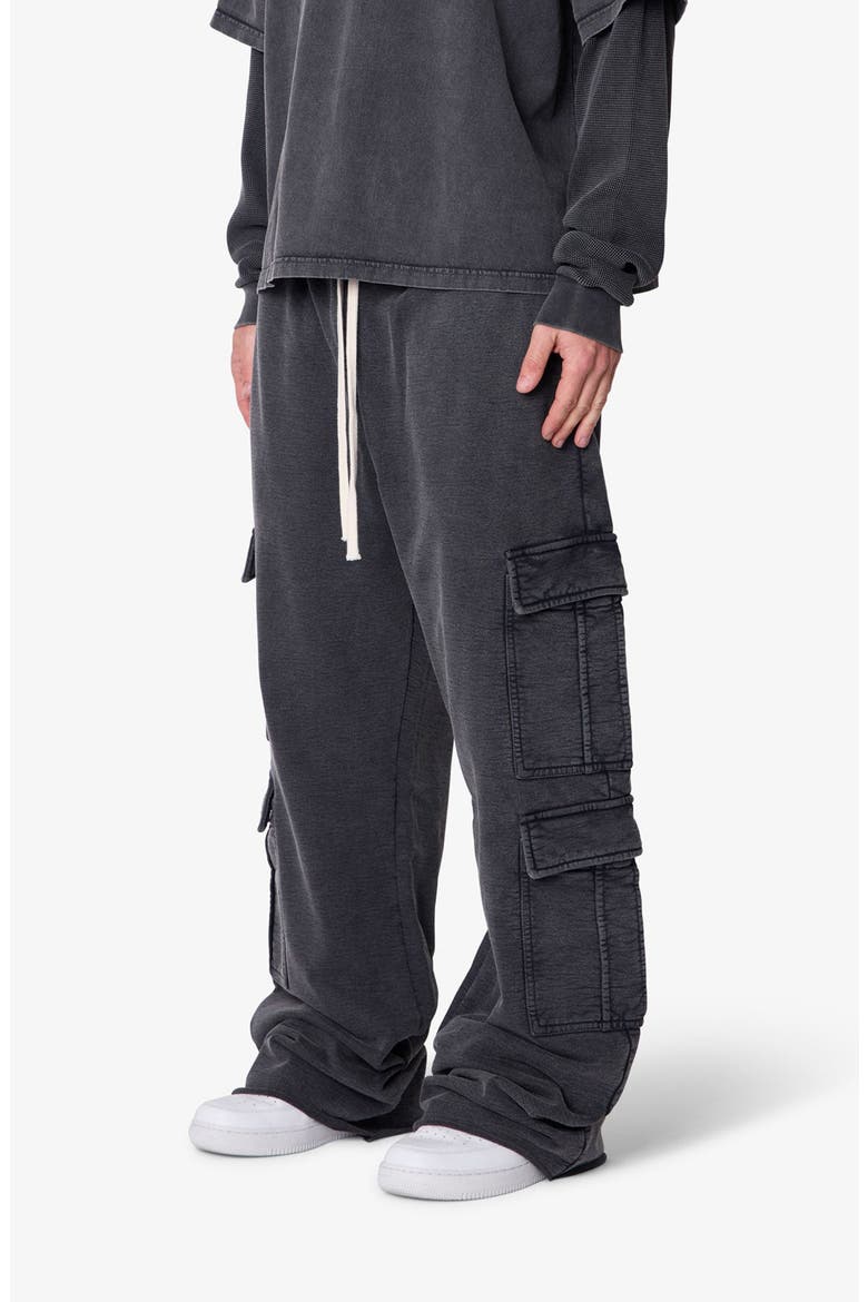 Ultra Baggy Cotton Flece Cargo Sweatpants, Alternate, color, WASHED BLACK
