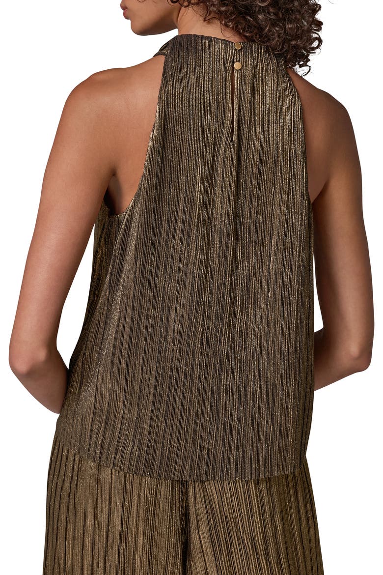 Pleated Halter Neck Crinkle Top, Alternate, color, BLK/ GD FOI