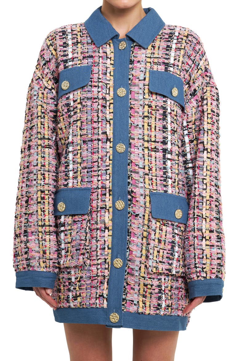 Tweed & Denim Oversize Shacket, Alternate, color, PINK MULTI