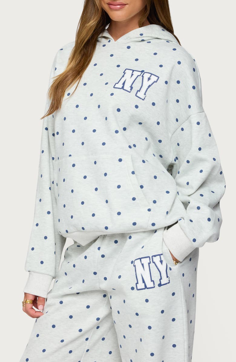 EDIKTED NY Babe Polka Dot Hoodie, Alternate, color, Gray-Melange