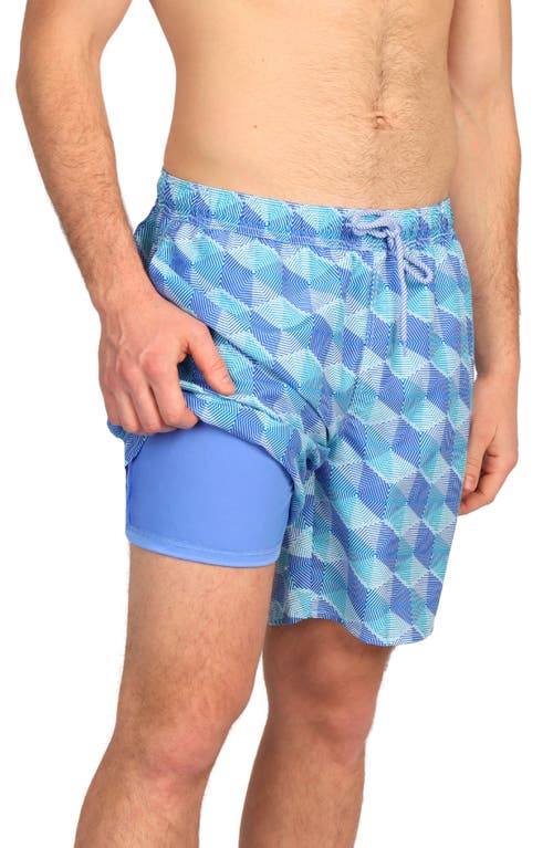 Tailorbyrd Hexagon Print Swim Trunks In Blue