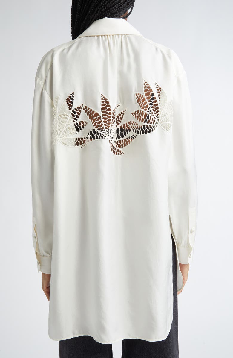 Diotima Lace Panel Silk Button-Up Shirt, Alternate, color, 
