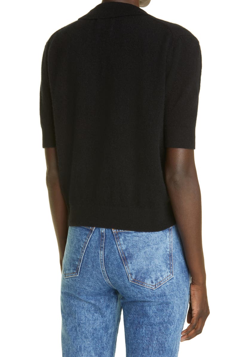 Khaite Jo Shrunken Stretch Cashmere Polo Sweater, Alternate, color, Black