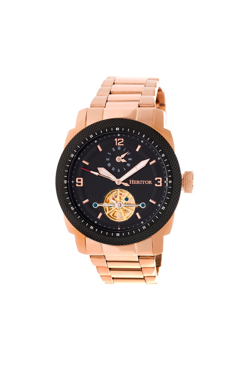 Helmsley Semi-Skeleton Leather-Band Watch, Main, color, Rose Gold/Black