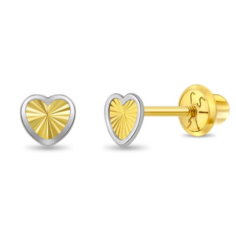 14k Two Tone Heart Earrings