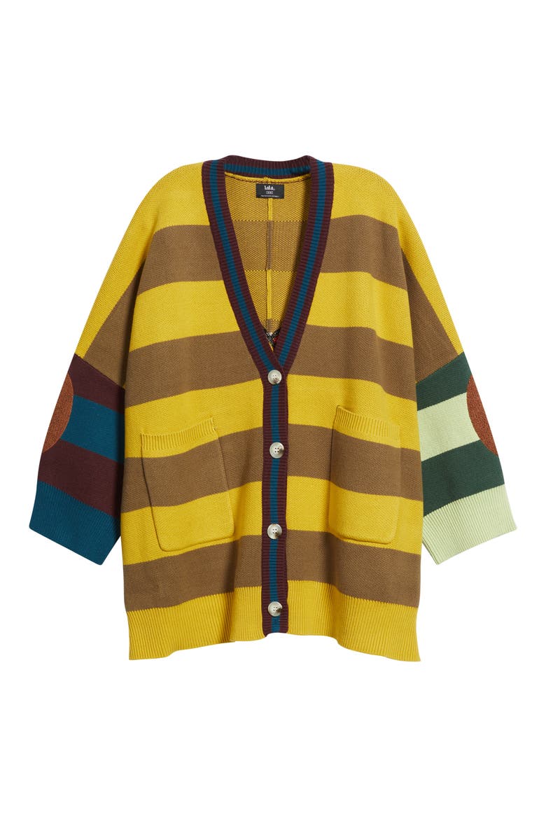 Your Grandpa Wears Lala Oversize Cotton Blend Cardigan, Alternate, color, YELLOW AND TAN STRIP