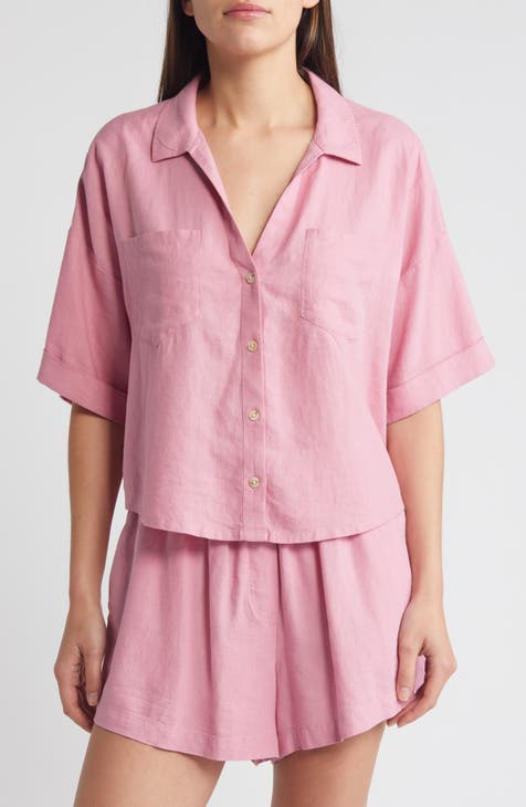 Short Sleeve Linen Blend Camp Shirt