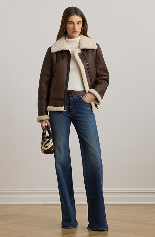 Ralph Lauren Lauren Faux Leather & Faux Shearling Bomber Jacket In Brown