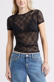 BP. Short Sleeve Stretch Lace Top