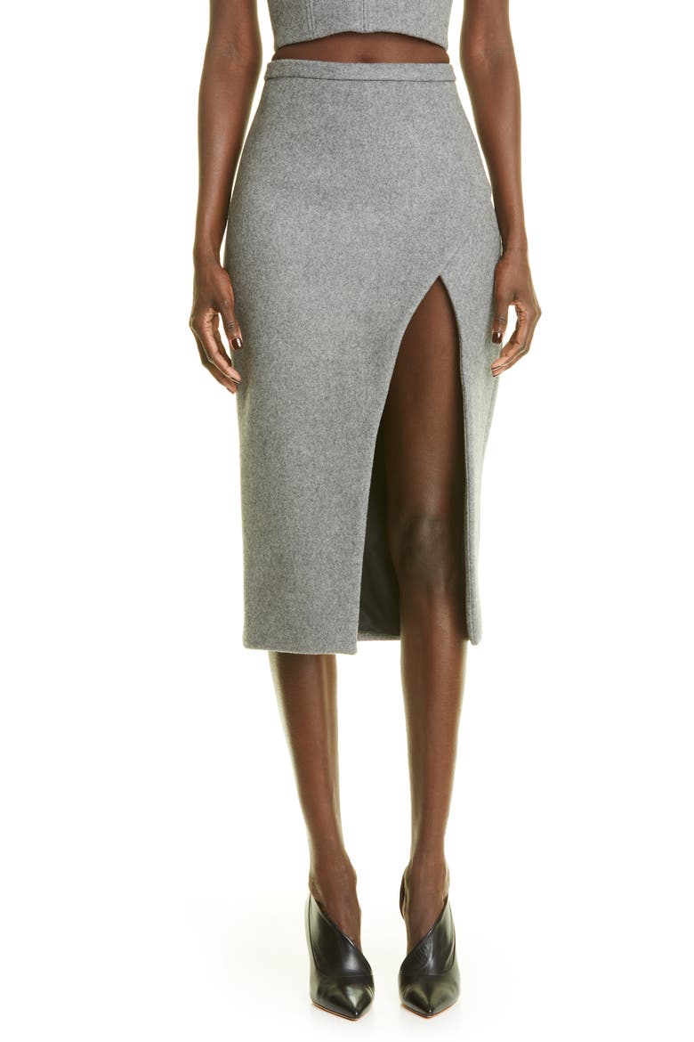 Open Front Boiled Wool Blend Pencil Skirt, Main, color, HEATHER GREY