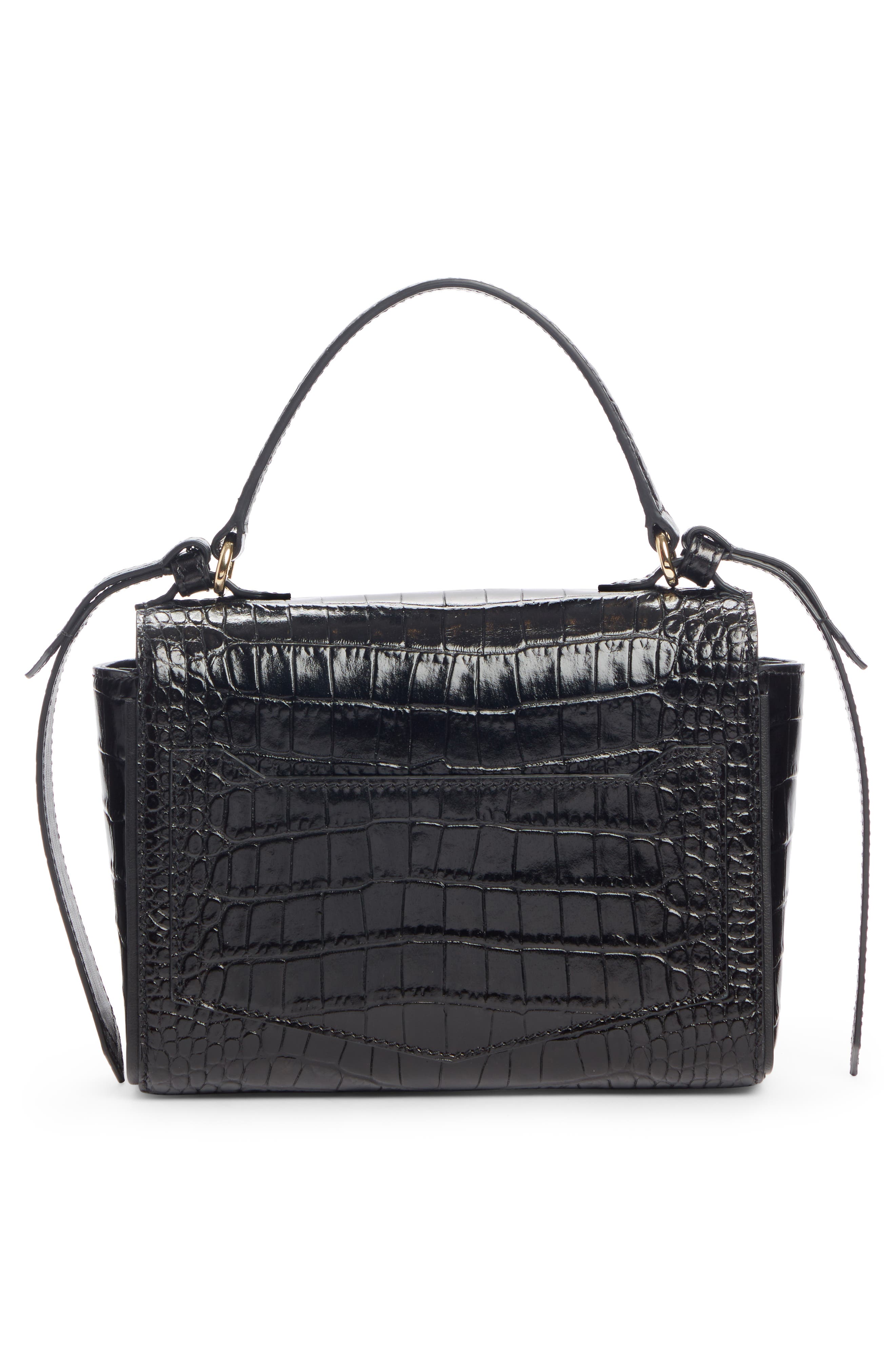 Mini Eden Croc Embossed Calfskin Top Handle Bag, Alternate, color, BLACK