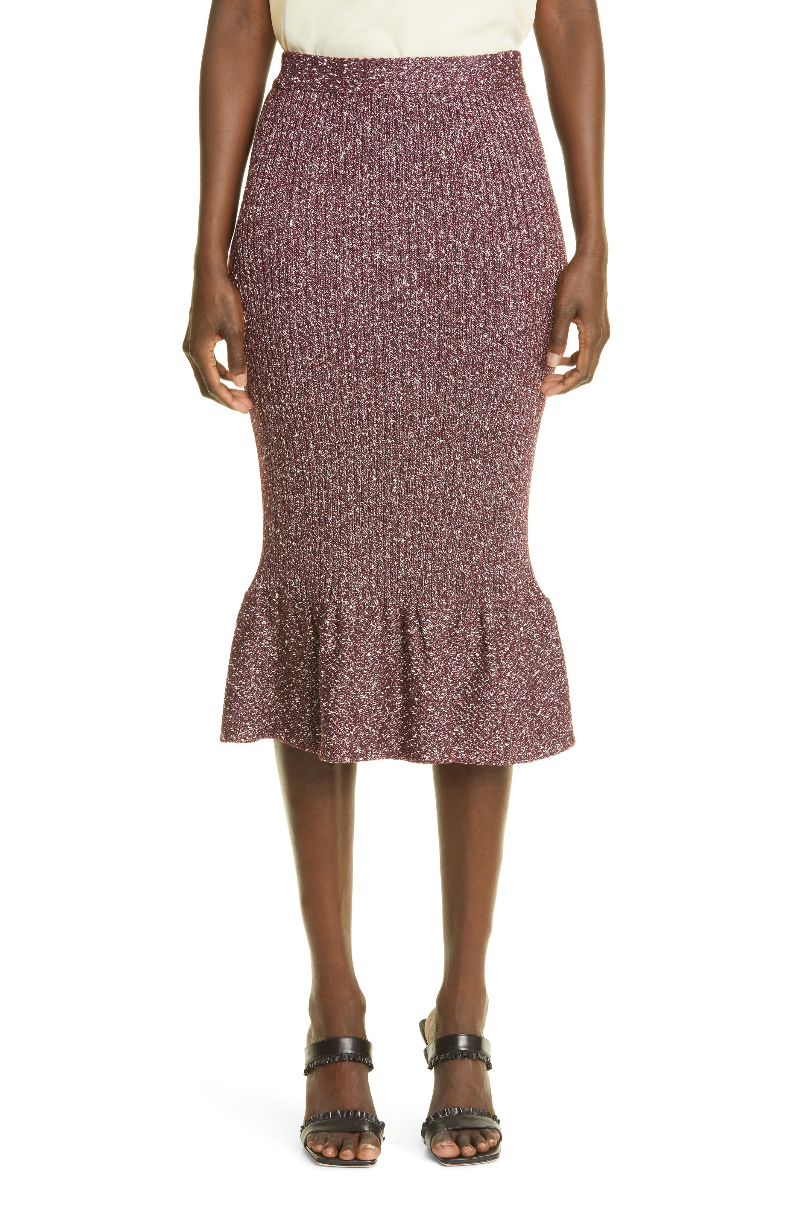 ST. JOHN Collection Ruffle Hem Tweed Knit Pencil Skirt