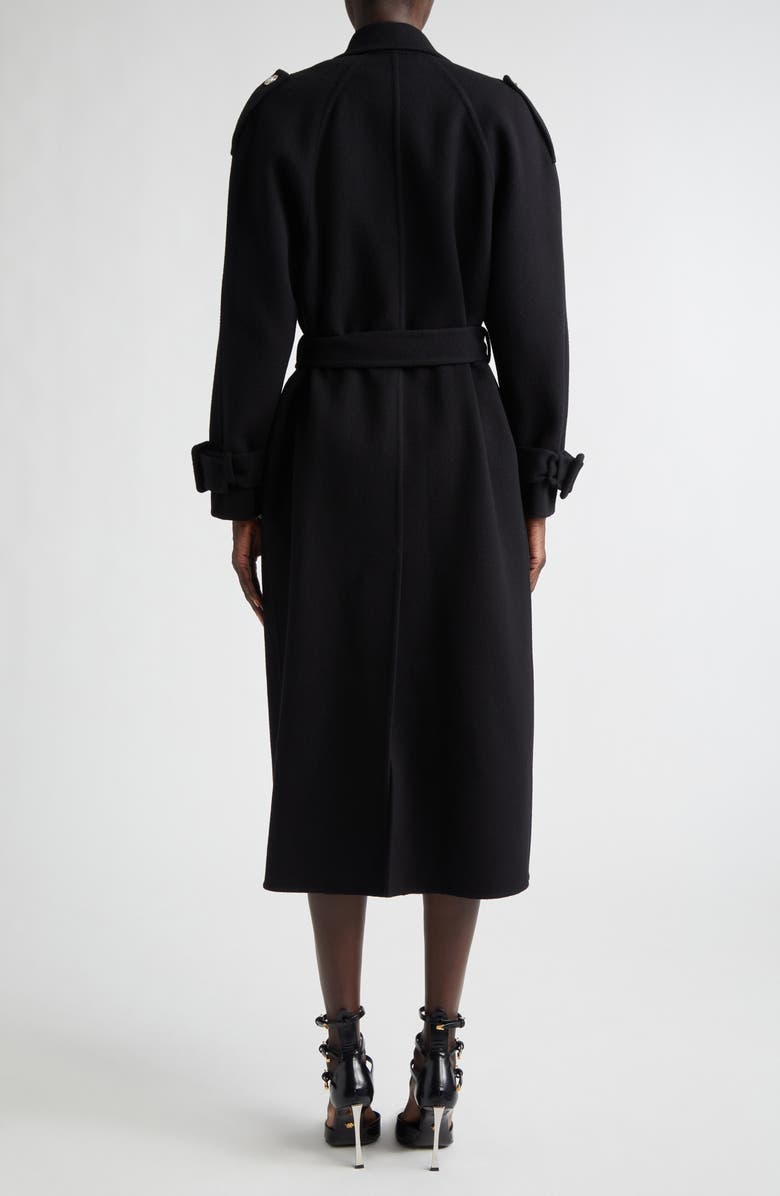 Versace Belted Double Breasted Virgin Wool & Cashmere Coat, Alternate, color, Black