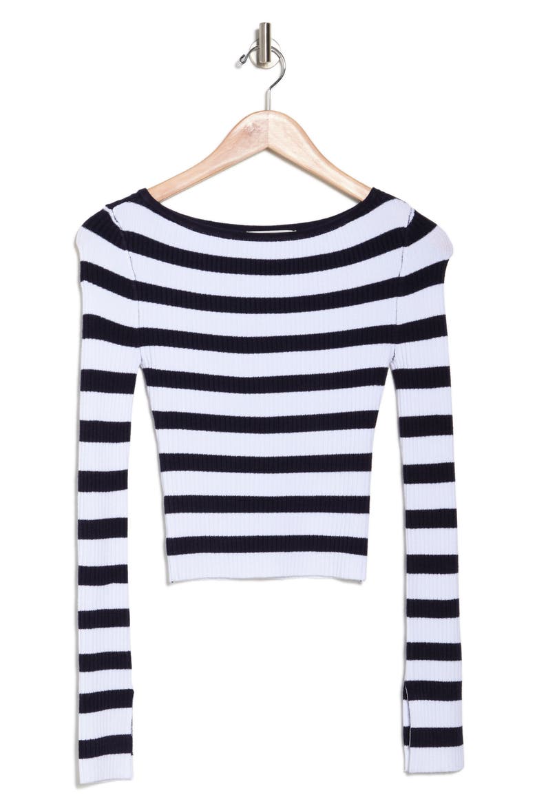 Amiri Stripe Boat Neck Crop Sweater, Alternate, color, PEACOAT/ BRIGHT WHITE