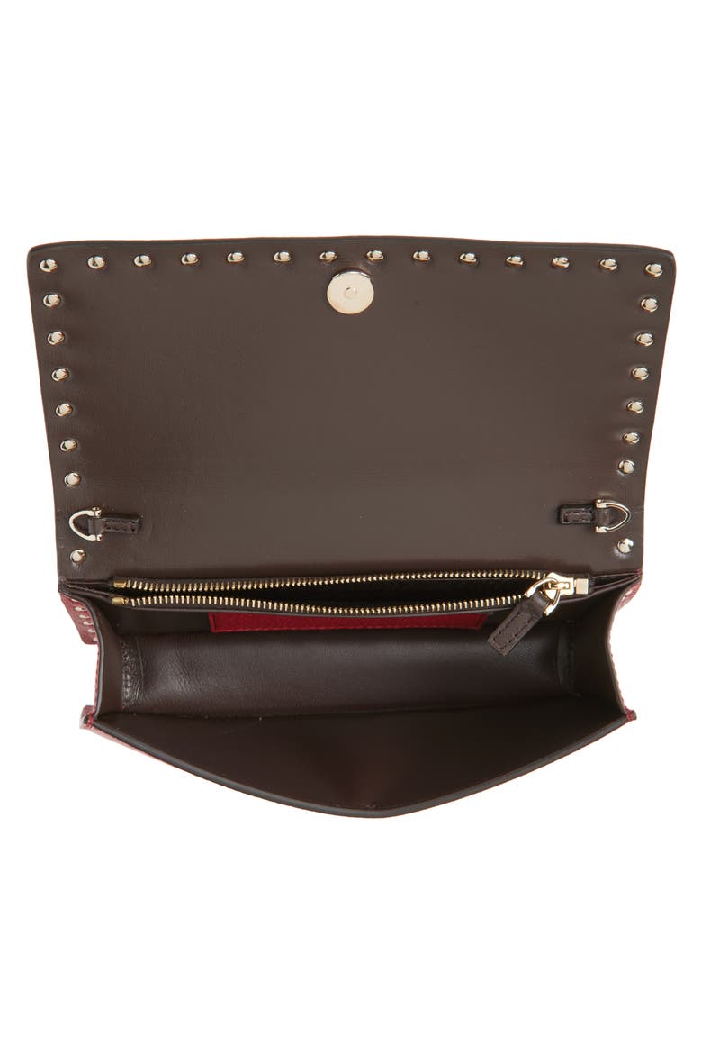 Rockstud Genuine Calf Hair Wallet with Crossbody Strap, Alternate, color, RED
