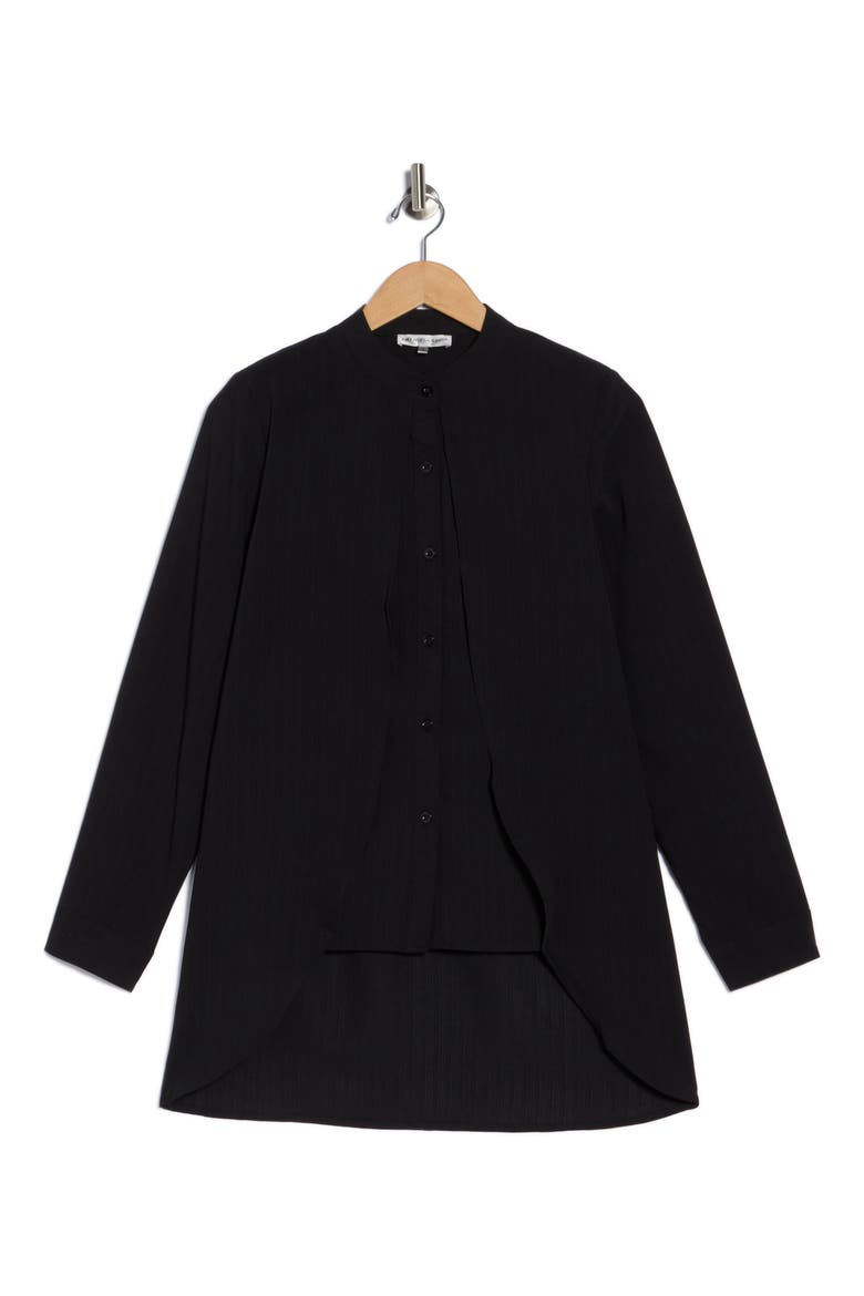 Mandarin Collar Button-Up Shirt, Alternate, color, BLACK