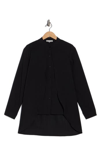 Patrizia Luca Mandarin Collar Button-up Shirt In Black