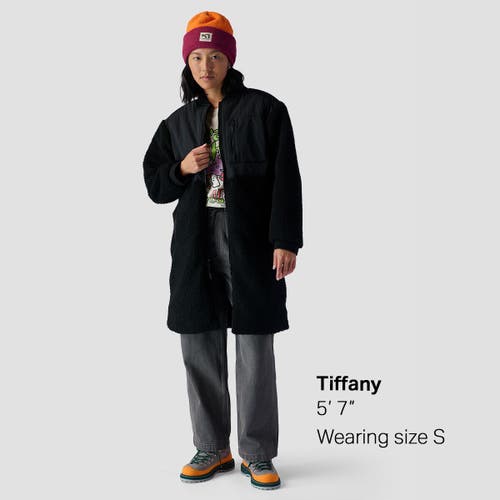Backcountry Mixed Fabric Fleece Long Coat In Black