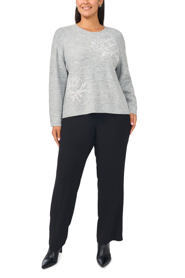 Floral Embroidered Sweater, Alternate, color, LIGHT HEATHER GREY