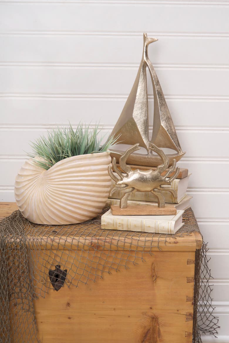 Metal Solid Sailboat Coastal Decorative Figurine, Alternate, color, Gold