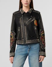 PHILIPP PLEIN Boxy Fit Biker Jacket Studs &Amp; Patches Women