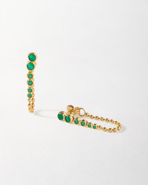 Globe Green Onyx Chain Loop Earring