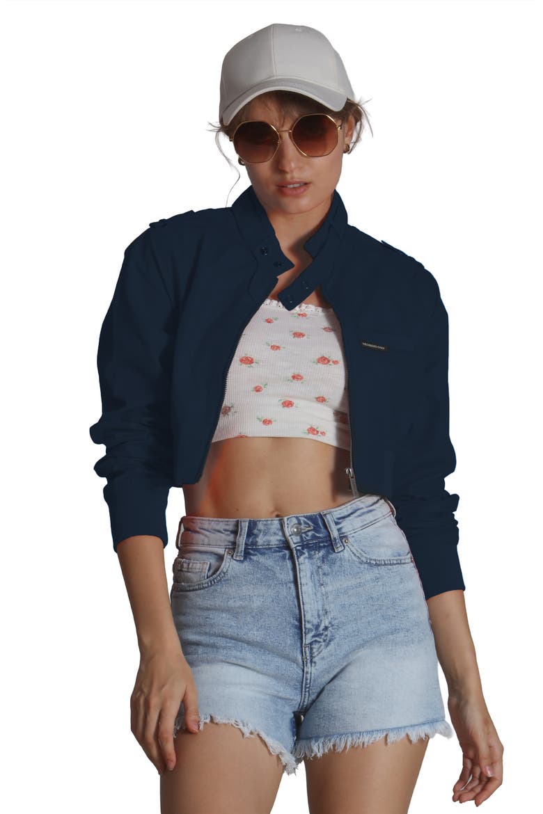 Women's Mini Cropped Racer Jacket, Main, color, Navy
