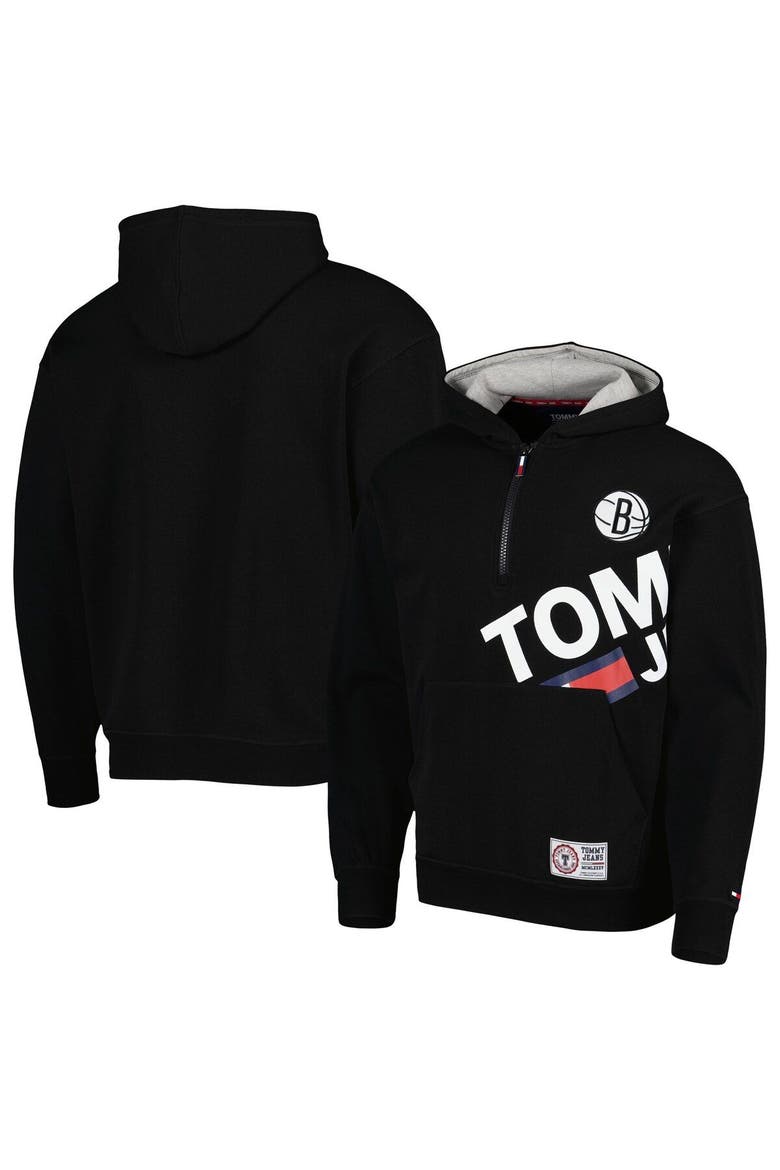 Men's Tommy Jeans Black Brooklyn Nets Bernard Half-Zip Hoodie, Main, color, Black