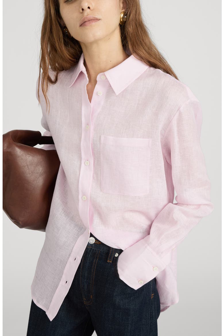 The Boy Linen Button-Up Shirt, Alternate, color, BUBBLE GUM
