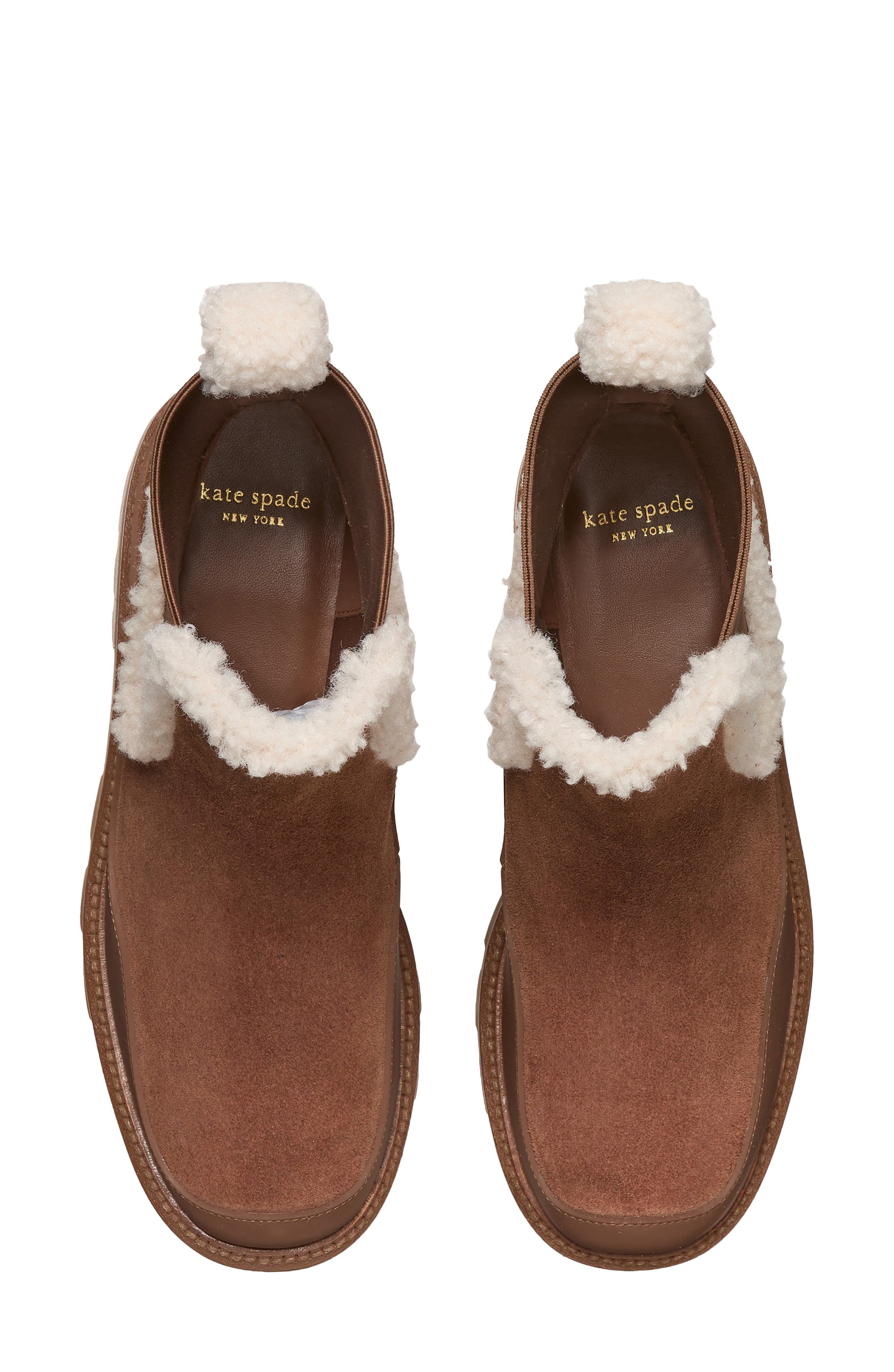Kate Spade New York london faux shearling trim chelsea boot, Alternate, color, Hot Chocolate