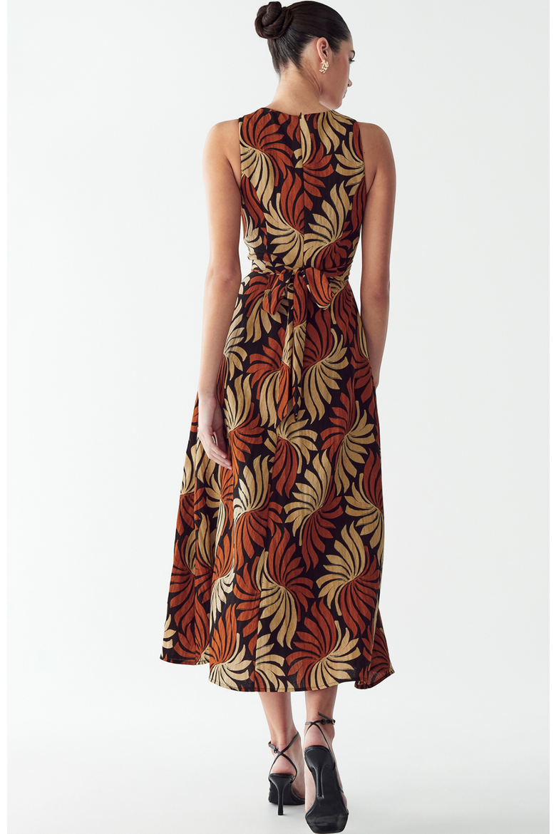 Revival Midi Dress, Alternate, color, Golden Leaf
