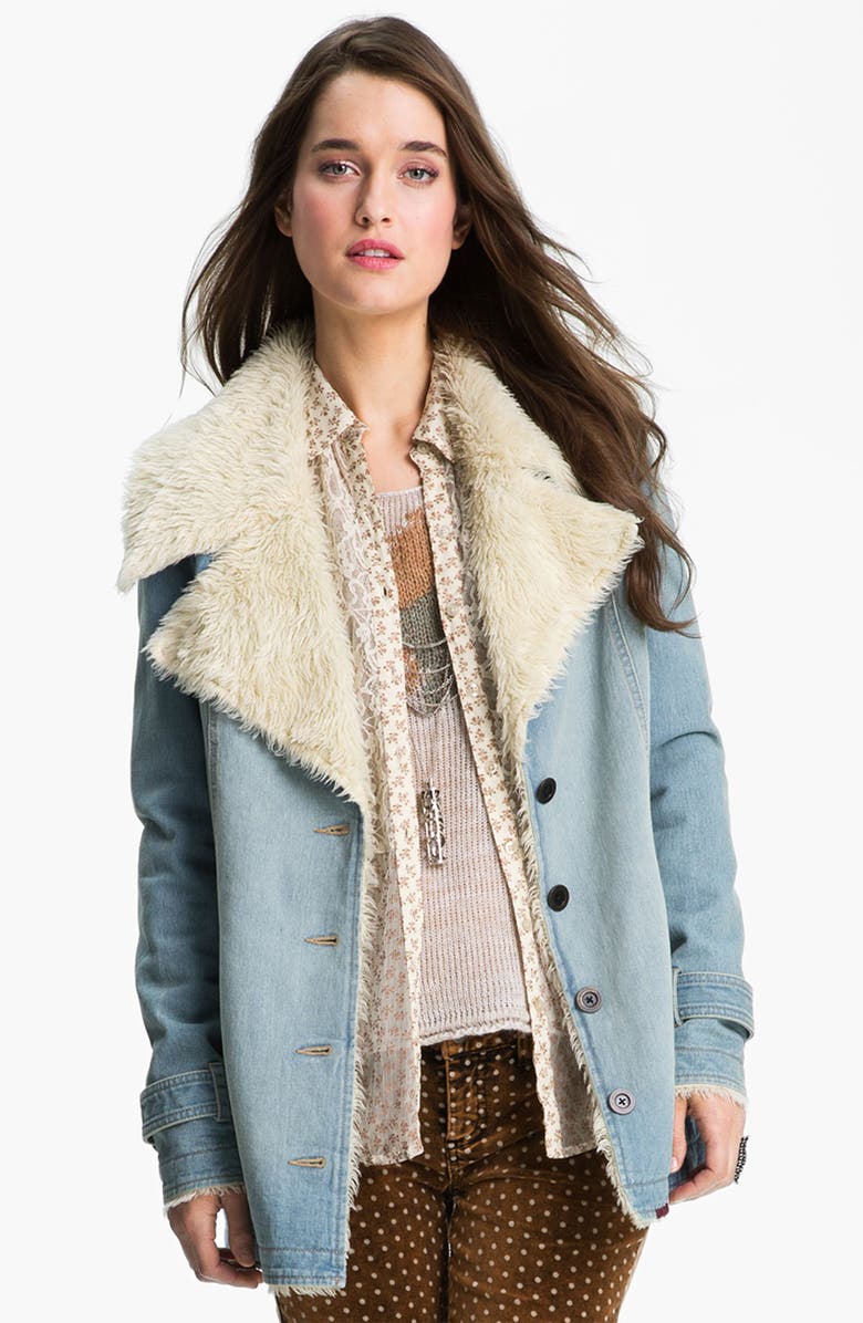 Free People Faux Shearling Lined Denim Coat, Main, color, 