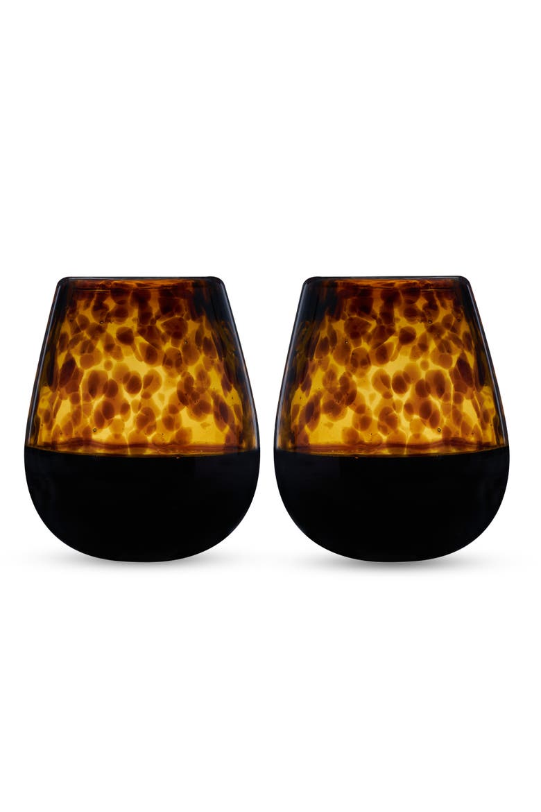 Segunda Vida Tortuga Recycled Stemless Wine Glasses Set of 2, Main, color, Brown
