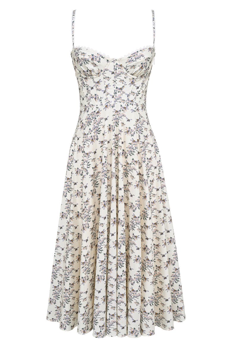 Steffani Floral Corset Midi Sundress, Main, color, BEE FLORAL CREAM