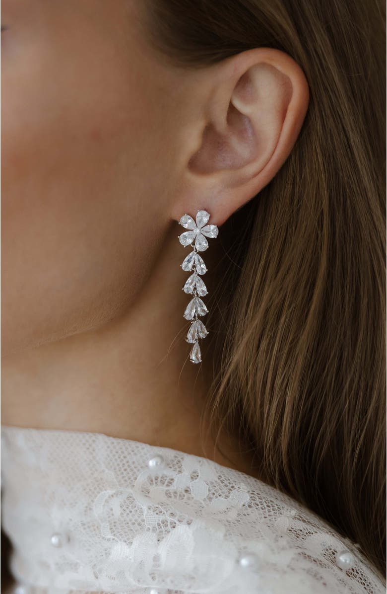 Untamed Petals Devotion Crystal Drop Earrings, Alternate, color, Silver