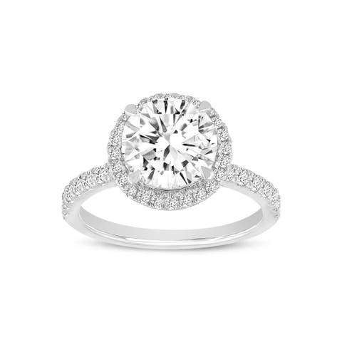 Ravina 14K White Gold Round Cut Lab Grown Diamond Halo Engagement Ring - 2.95 Ct
