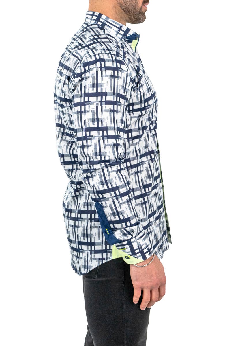 Maceoo Einstein Linear Canvas Cotton Button-Up Shirt, Alternate, color, White