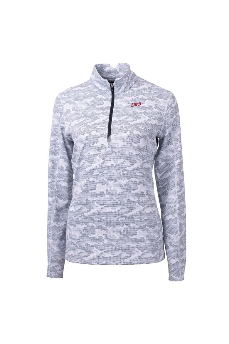 Women's Cutter & Buck  Charcoal SMU Mustangs Vault DryTec Traverse Camo Print Stretch Quarter-Zip Top, Alternate, color, Charcoal